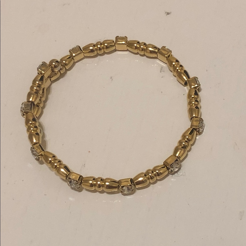 Gold Crystal Beaded Stretch Bracelet - Women's Jewelry - Picture 2 of 4